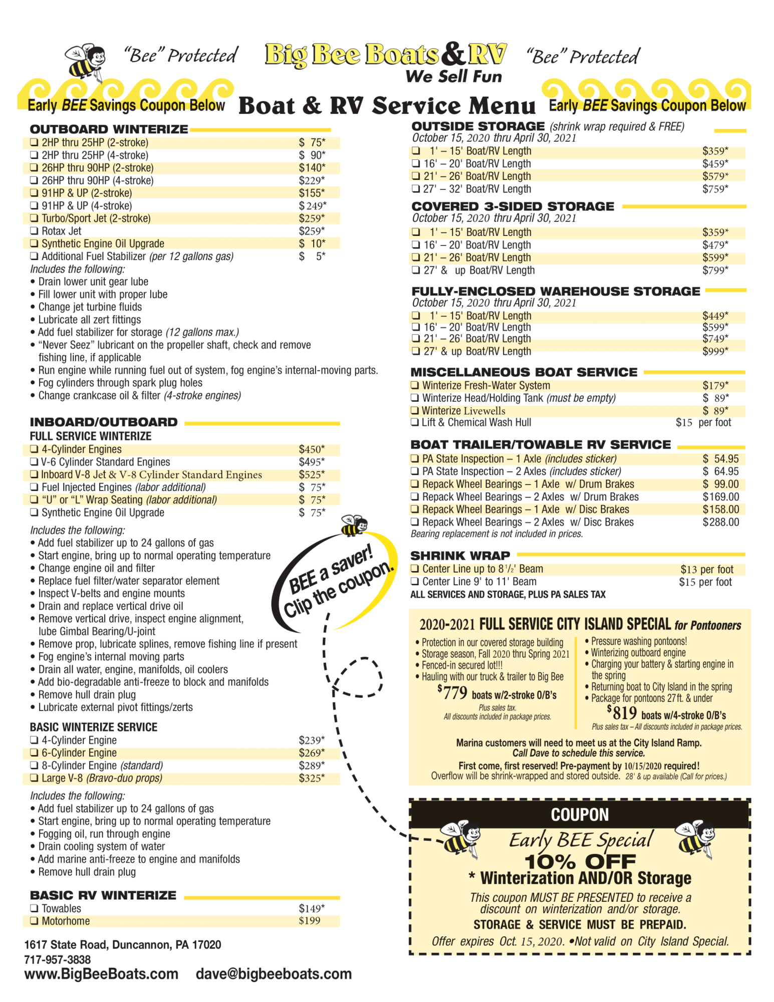 Winterization Services | Big Bee Boats & RV | Duncannon Pennsylvania